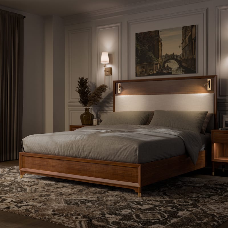 Furniture of America Forma Mid-Century Modern 4-Piece Walnut Solid Wood Platform Bedroom Set