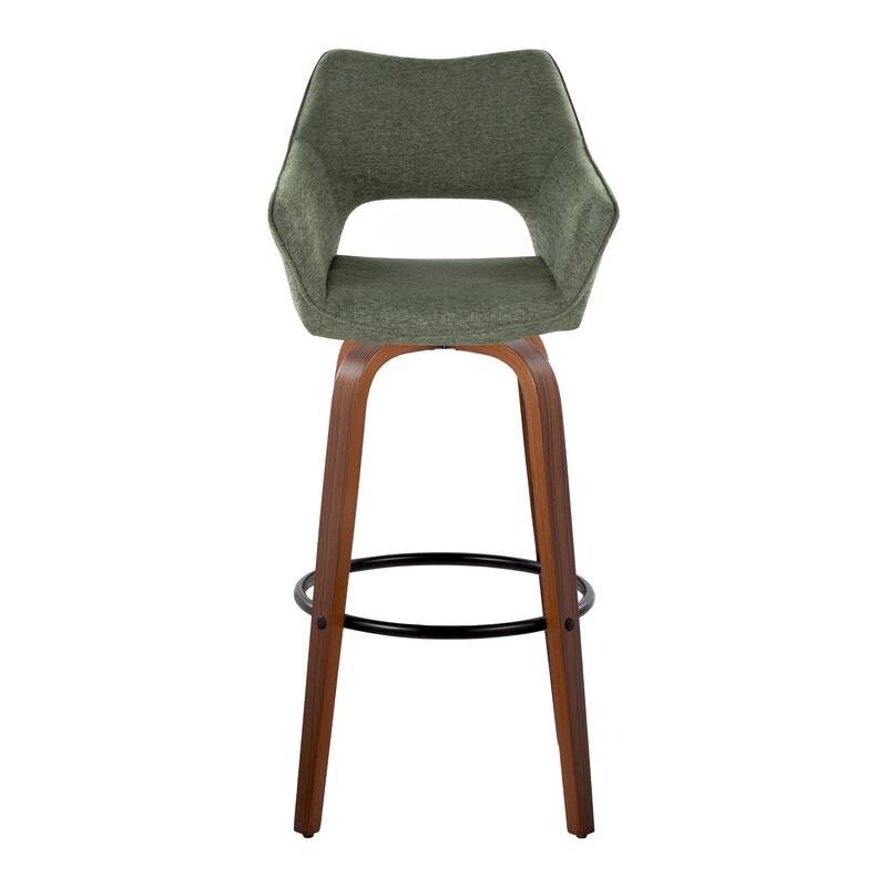 Porch & Den Mac 30" Fixed-Height Upholstered Bar Stool with Bent Wood Legs & Round Footrest (Set of 2)