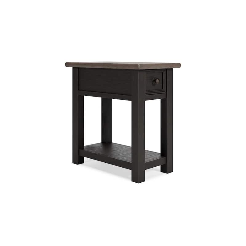 14.13 in. Gray and Black Rectangle Wood End Table with USB Charging Ports