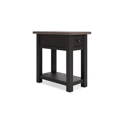 14.13 in. Gray and Black Rectangle Wood End Table with USB Charging Ports