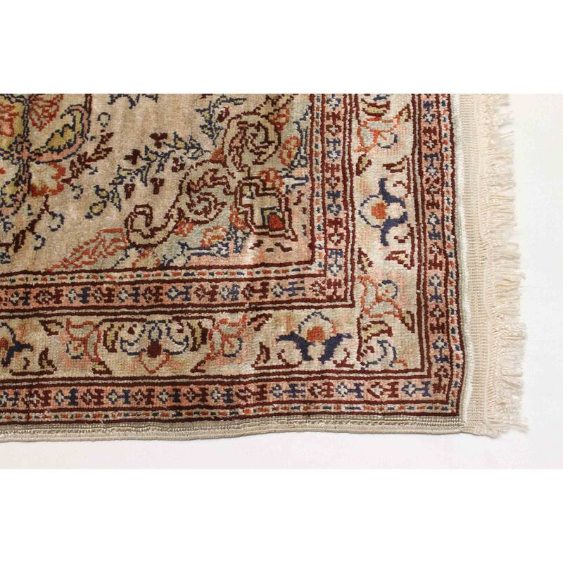ECARPETGALLERY Hand-knotted Hereke Beige Silk Rug - 1'5 x 1'10