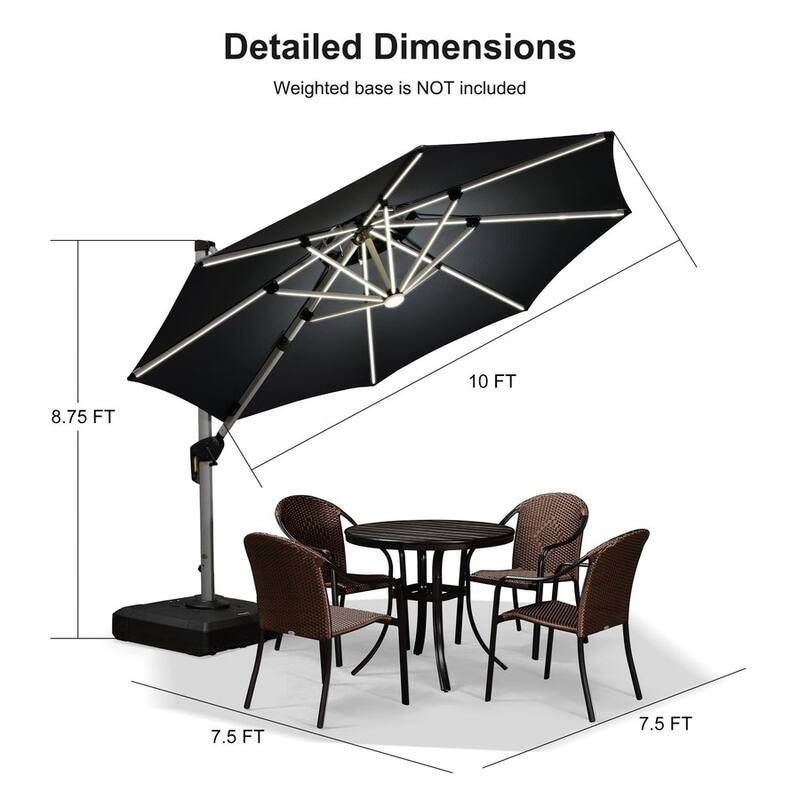 PURPLE LEAF 10/11/12ft Round Double Top LED Patio Cantilever Umbrella with Base - 10ft Grey