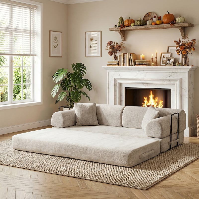 Convertible Sleeper Sofa Bed Corduroy Folding Mattress Couch with Fixed-Shape Frame