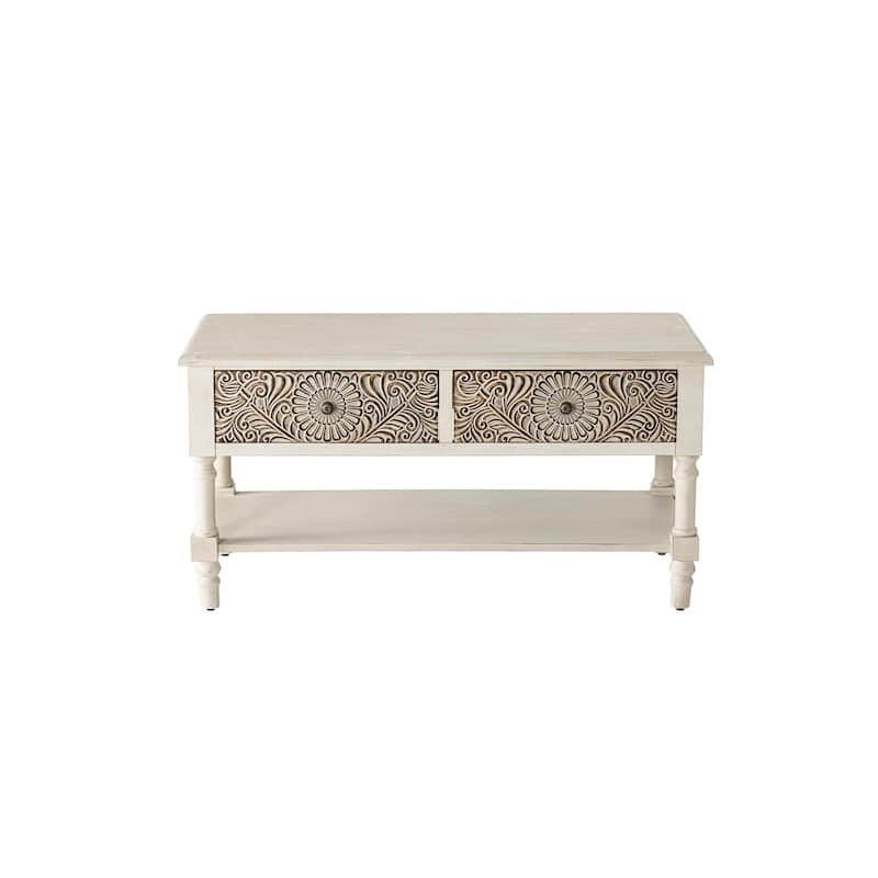 COSIEST Vintage 32'' Solid Wood 2-Drawers Console Table