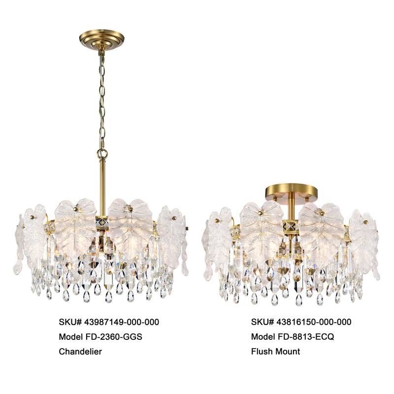 Alma 5-Light Brushed Shiny Brass Leaf-shaped Glass Crystal Chandelier - 19 inches in diameter x 16.8 inches H