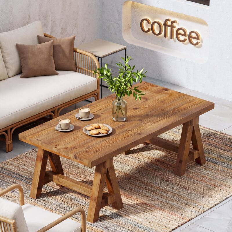 Solid Wood Coffee Table, 47" Rustic Farmhouse Center Table