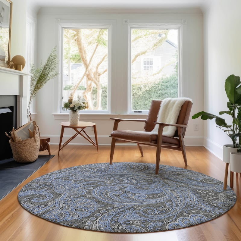 Premium Washable Super Soft Traditional Paisley Mayfield Rug - Charcoal - 8' x 8' - Round