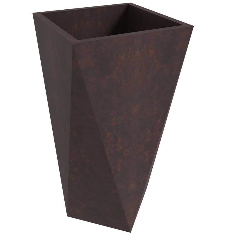 Aloe Fiberstone & MGO Clay Tapered Square Tall Planter Plant Pot, Indoor/Outdoor with Drainage Holes for Yard Porch Decor - 29" H - Brown