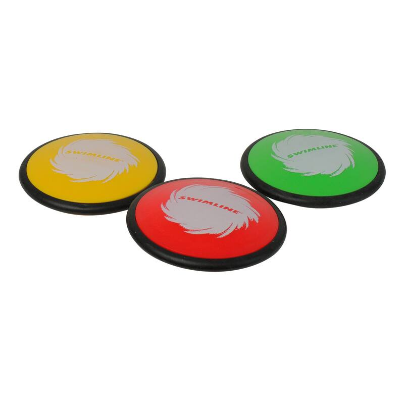 Set of 3 Red Green and Yellow Floating Swimming Pool Disc Skippers 4" - N/A