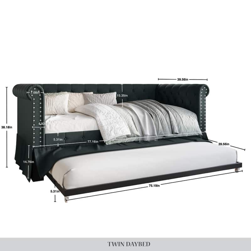 CraftPorch Twin Size Chesterfield Daybed In Linen With Trundle