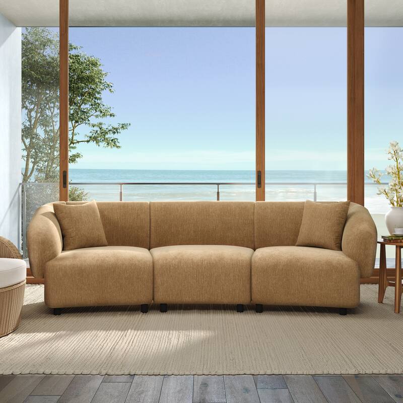 98.5" Curved Sofa for Living Room, Modern Upholstered Fabric Curved Couch with Armrests, 3 Seater Couch for Apartment, Office - Mocha-Polyester