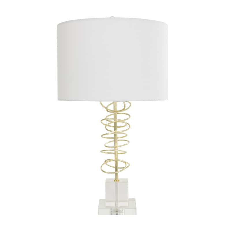 Gold Metal Overlapping Ring Abstract Room Accent Lamp with Elevated Square Glass Base