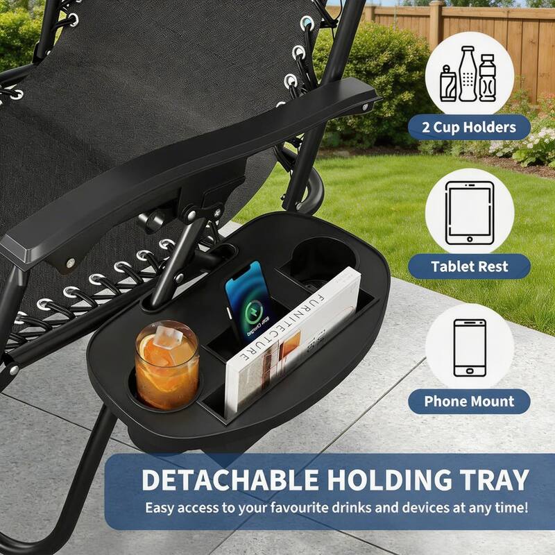 Zero Gravity Chair Set of 2, with Pillow & Cup Holder Tray