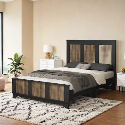 Farmhouse Wooden Platform Full Size Bed,with Wooden Strip Decoration