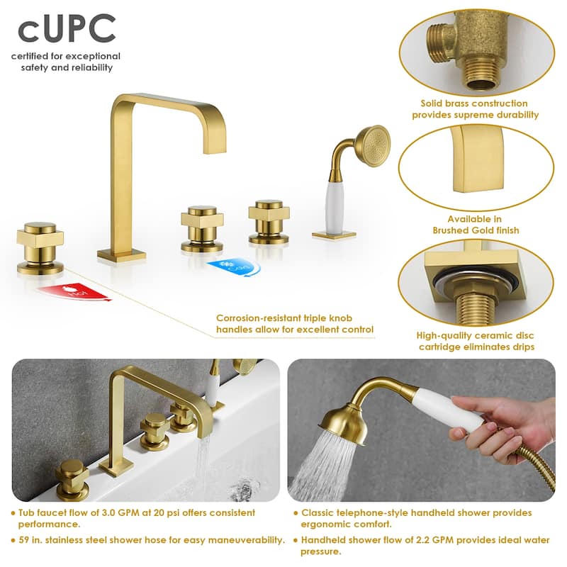 Altair Vikran Triple Handle Deck-Mount Roman Tub Faucet Trim with Handshower