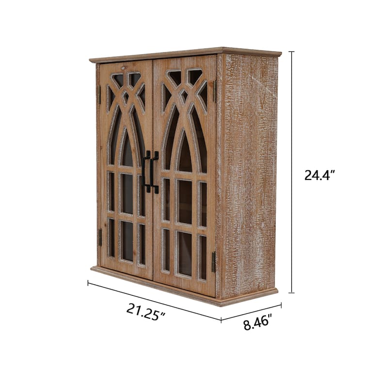 Vintage Wall-Mounted Cabinet with Decorative Cutout Doors, Rustic Wooden Hanging Storage Cabinet for Bathroom, Living Room
