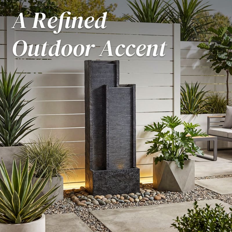 Vbal Modern Waterfall Outdoor Water Fountain with LED Lights for Garden or Patio