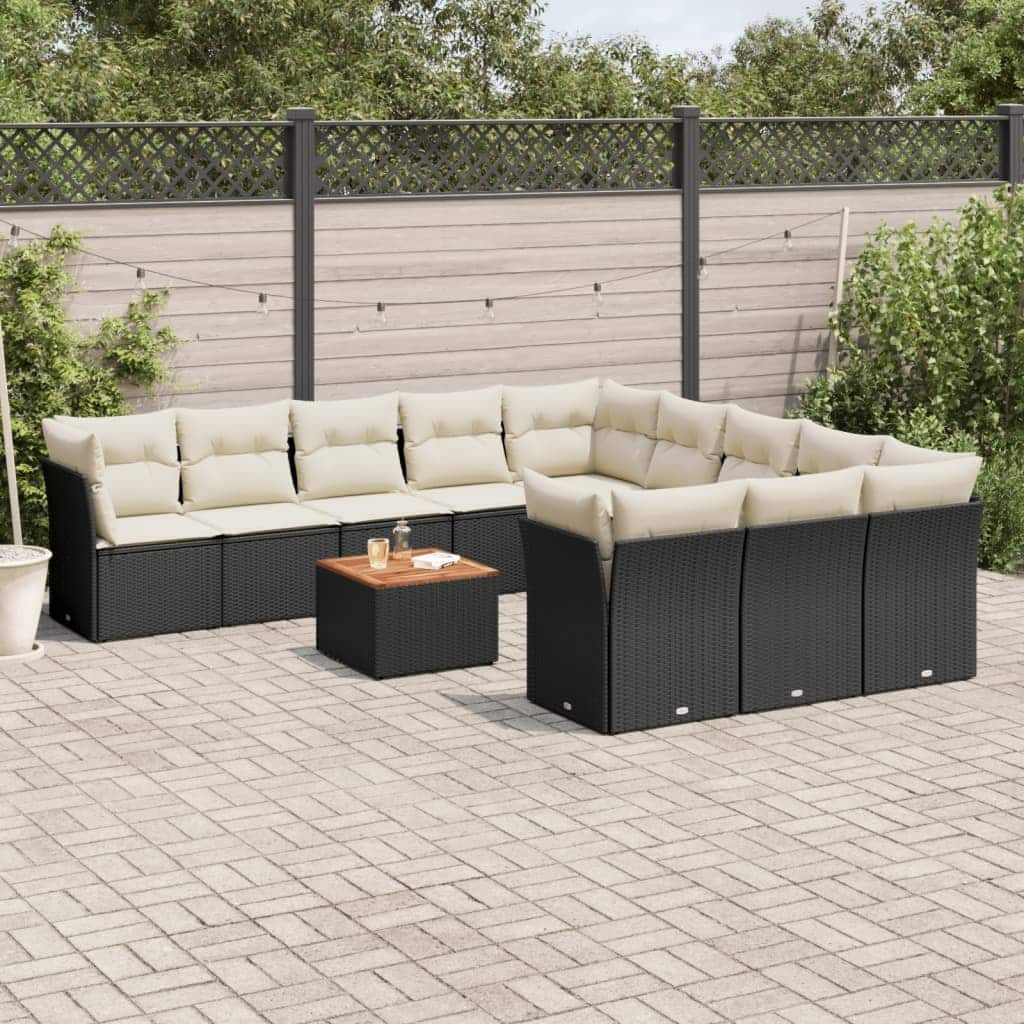 vidaXL Garden Sofa Set Black PE Rattan Large Removable Covers - 113.8 x 33.5 x 24.4