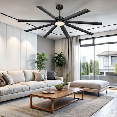 Moasis 96 Inch/80 inch Black Ceiling Fan with Light and Remote, DC Reversible Motor and 6 Speed