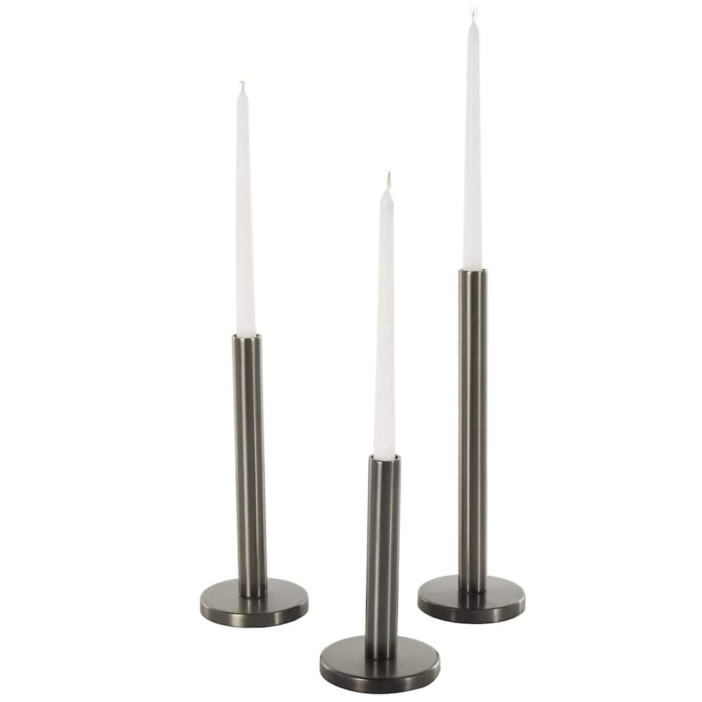 Stainless Steel Metal Slim Candle Holder with Round Base - Set of 3 Silver - Roche River Decor