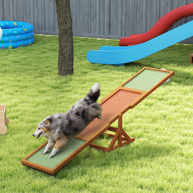 PawHut Wooden Dog Agility Seesaw for Training and Exercise, Platform Equipment Run Game Toy, Weather Resistant Pet Supplies