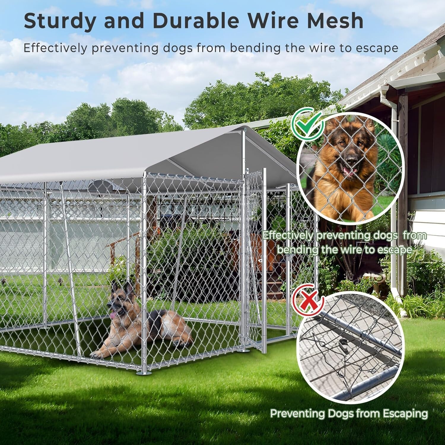 Outdoor Dog Kennel with Roof, Heavy Duty Chain Link Dog Kennel with Lock -  Overstock - 40544792