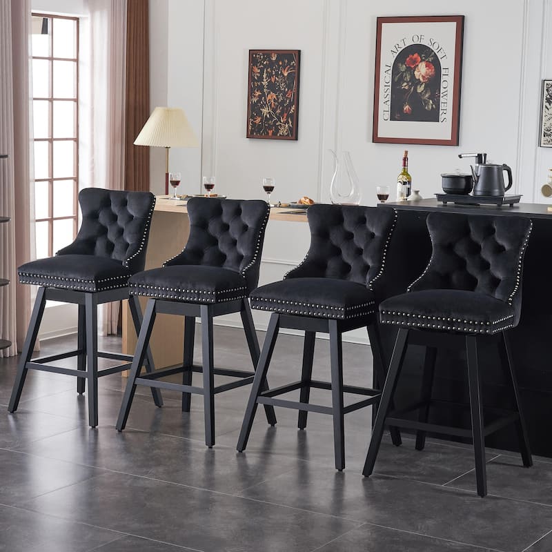 26"/29" Velvet Swivel Counter or Bar Height Stools with Wood Frame, Set of 1/2/3/4
