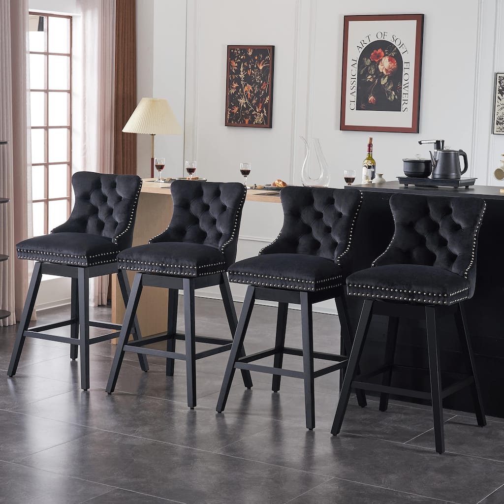 26"/30" Velvet Swivel Counter or Bar Height Stools with Wood Frame, Set of 1/2/3/4