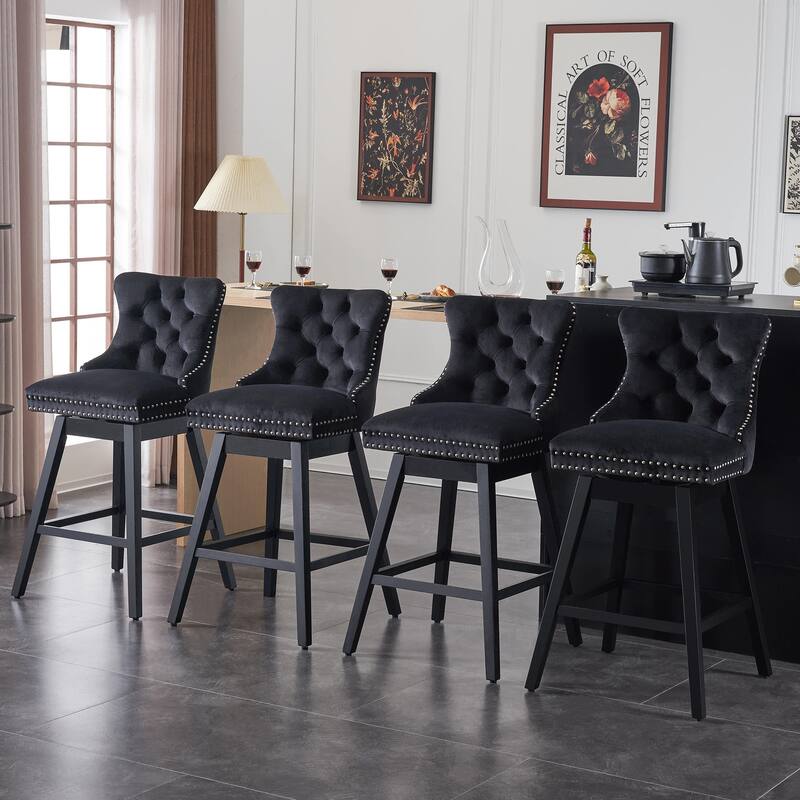 26"/29" Velvet Swivel Counter and Bar Height Stools (Set of 1/2/3/4) - Set of 4 - Black - Counter Height