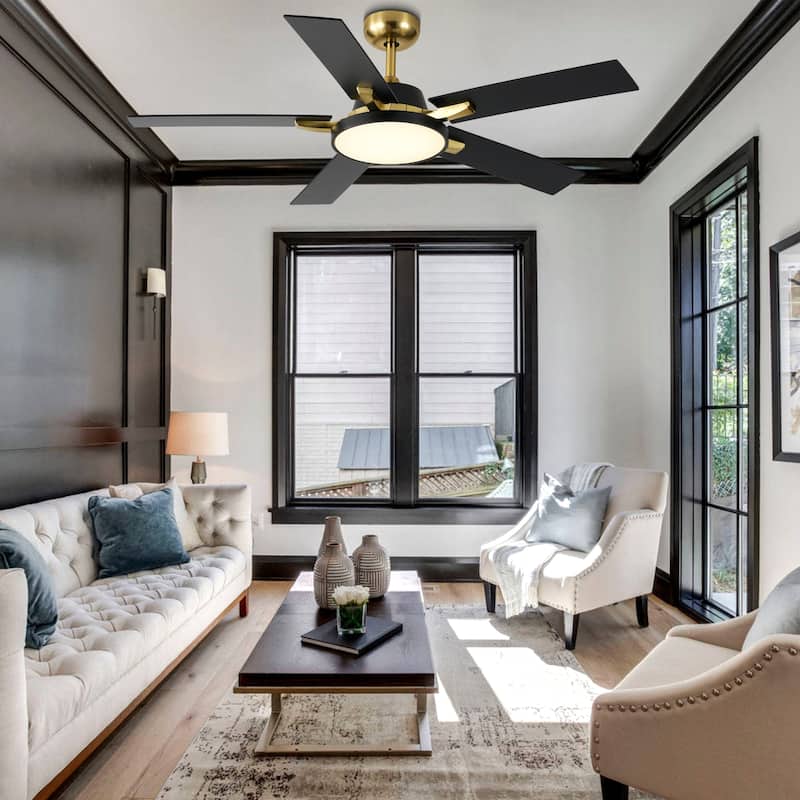 Bella Depot 52" Modern Ceiling Fan with Light and Remote Black 6-Speed Reversible Fan