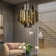 preview thumbnail 1 of 7, 9-Light Luxury Polished Stainless Steel Chandelier with Smoke Crystal Accents - W 19.7"