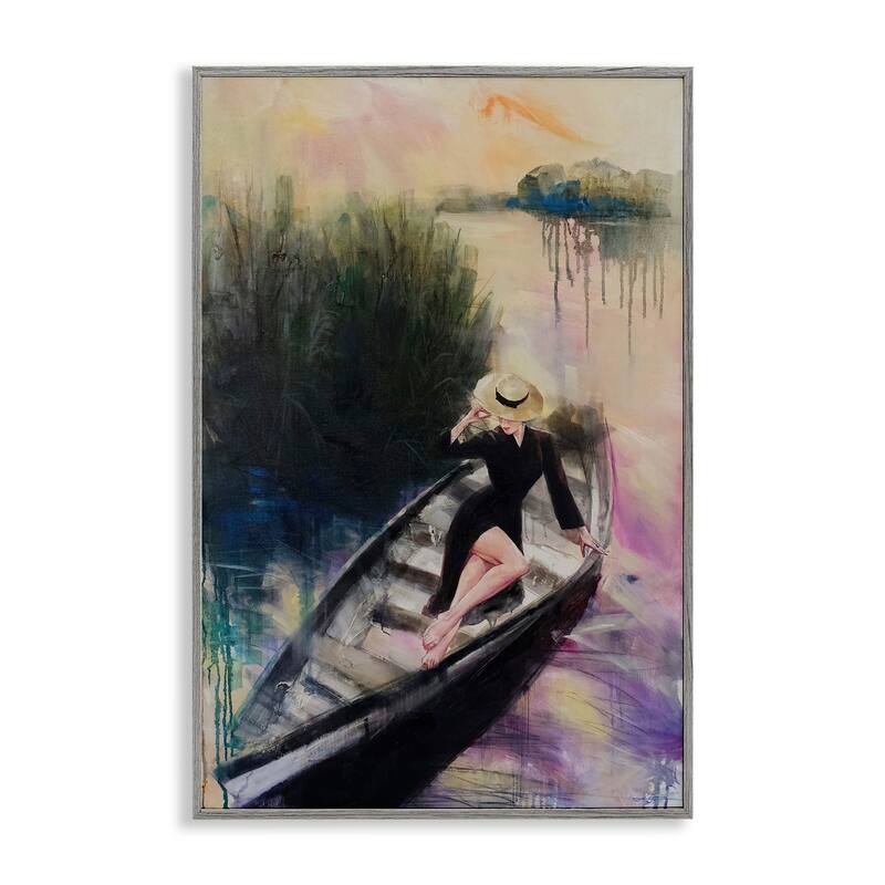 Stupell Fashion Diva on River Boat Framed Giclee Art Design By Lucille Lee - 20 x 30 - Grey