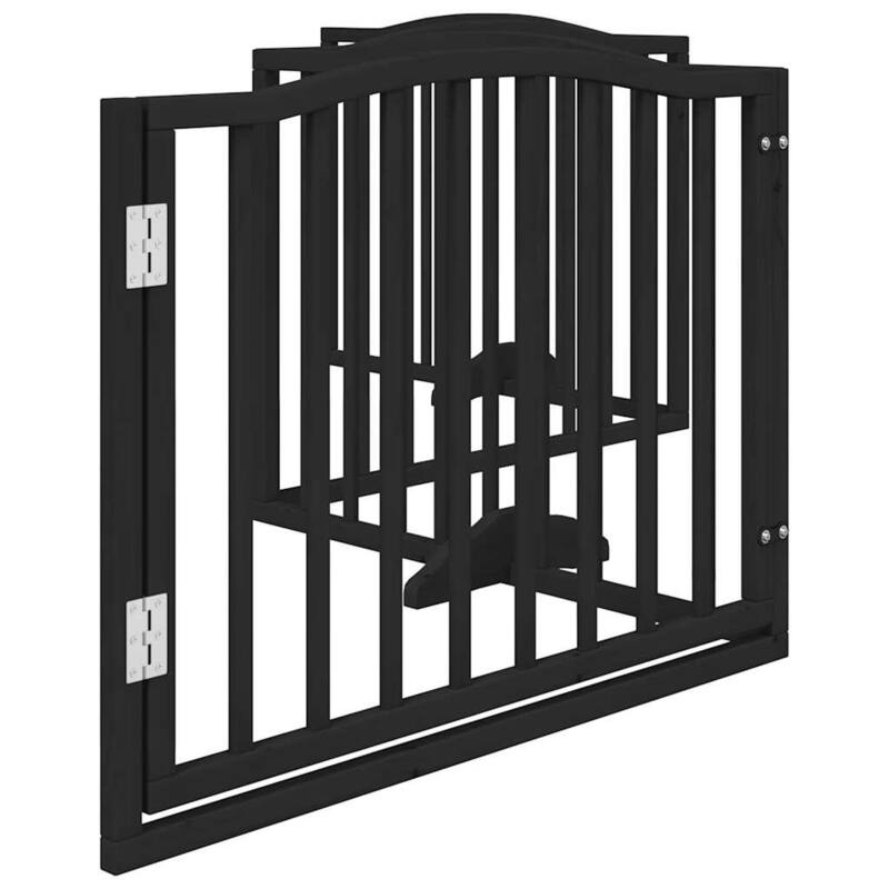 vidaXL Dog Gate Set of 4 Black Poplar Wood Large Foldable Dog Gate - 11.8 x 126.0 x 23.6