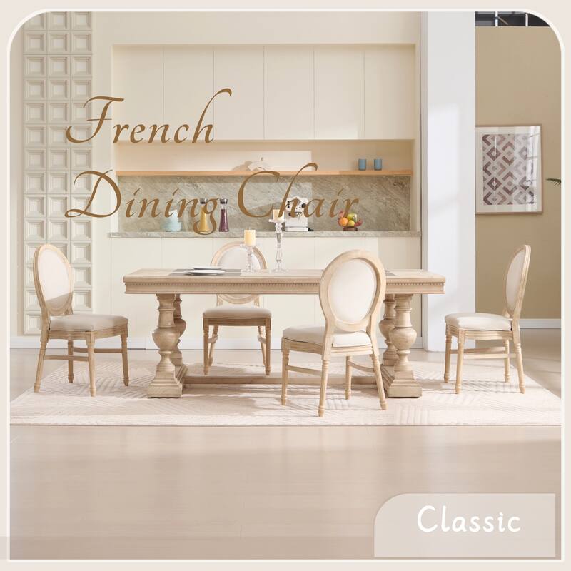 Fabric Dining Chairs Set of 2, Upholstered Kitchen Side Chairs, Accent Chair with Round Backrest & Solid Wood Legs