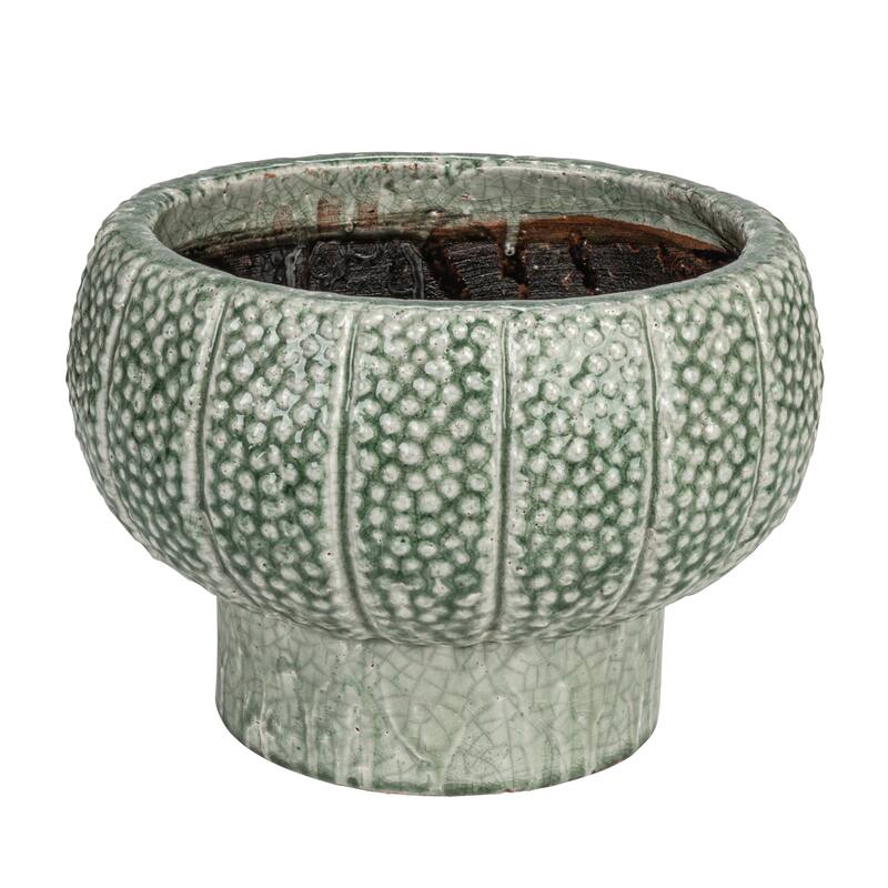 Embossed Terra-cotta Footed Vase Planter with Dot Pattern - 10.6"L x 10.6"W x 7.3"H