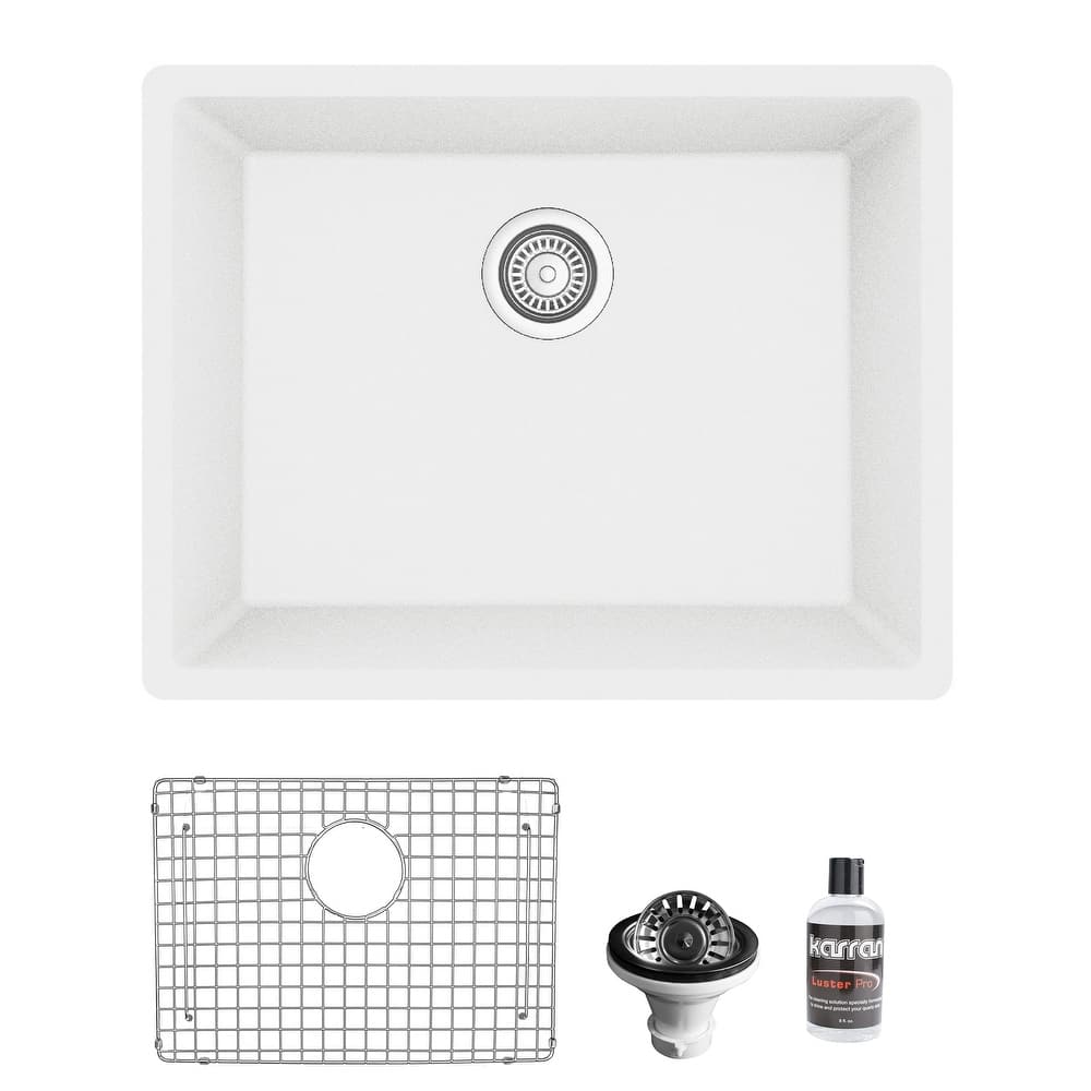 Karran Undermount 24.38 in Single Bowl Quartz Kitchen Sink Kit