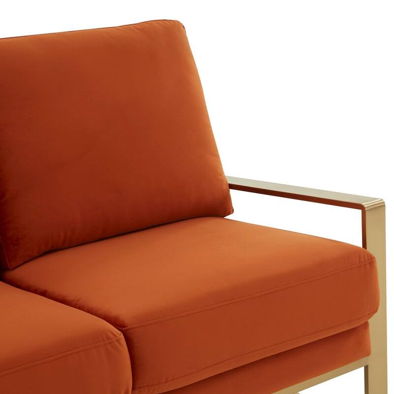 Jefferson Modern Two-Seater Velvet Loveseat with Brushed Gold Stainless Steel Base, Removable Cushions for Living Room or Lounge