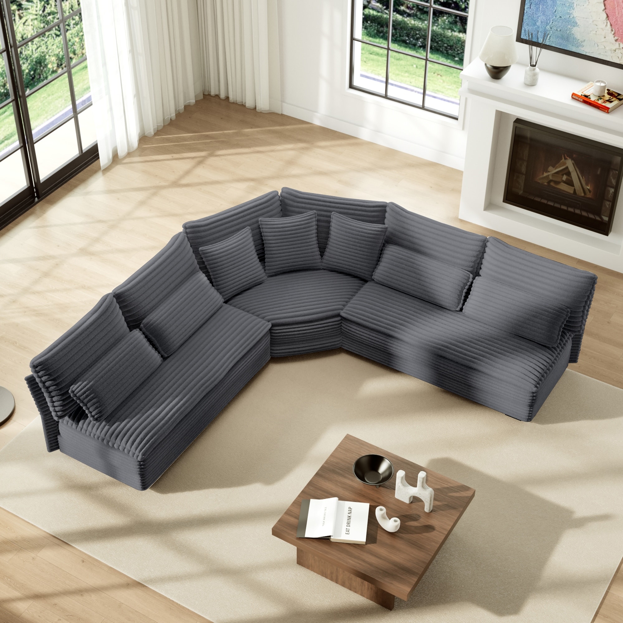 Corner Sectional Sofa L-Shaped Accent Couches with 7 Pillows