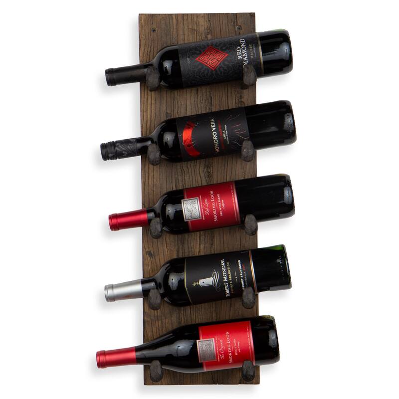 Rustic State 5 Bottle Wood Wall Mounted Wine Bottle Rack in Walnut