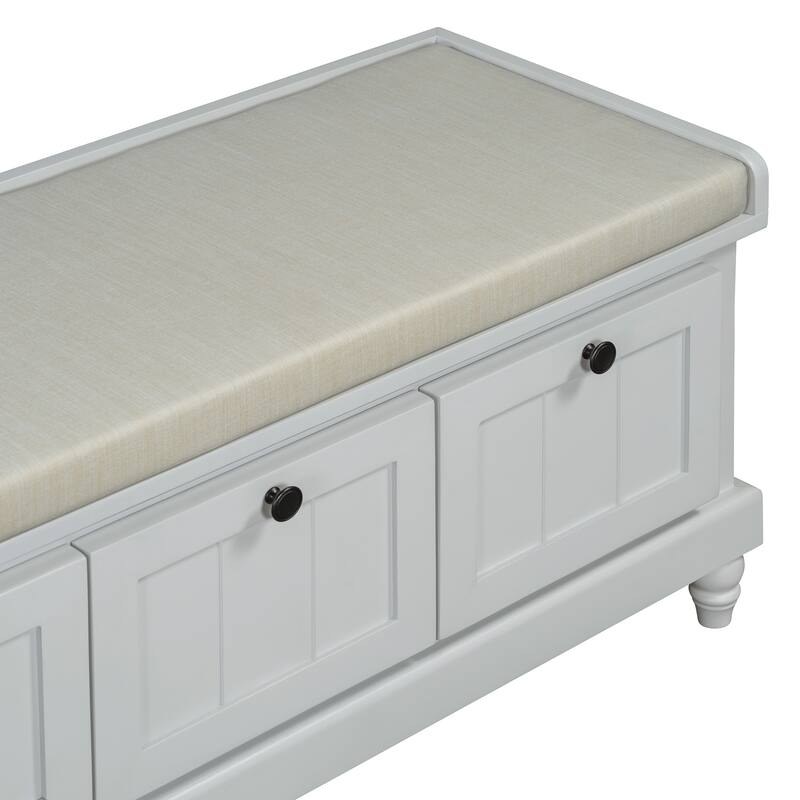 Classic Wood Shoe Bench with Cushion and 3 Drawers, Upholstered Storage Bench with Handle for Living Room, Entryway