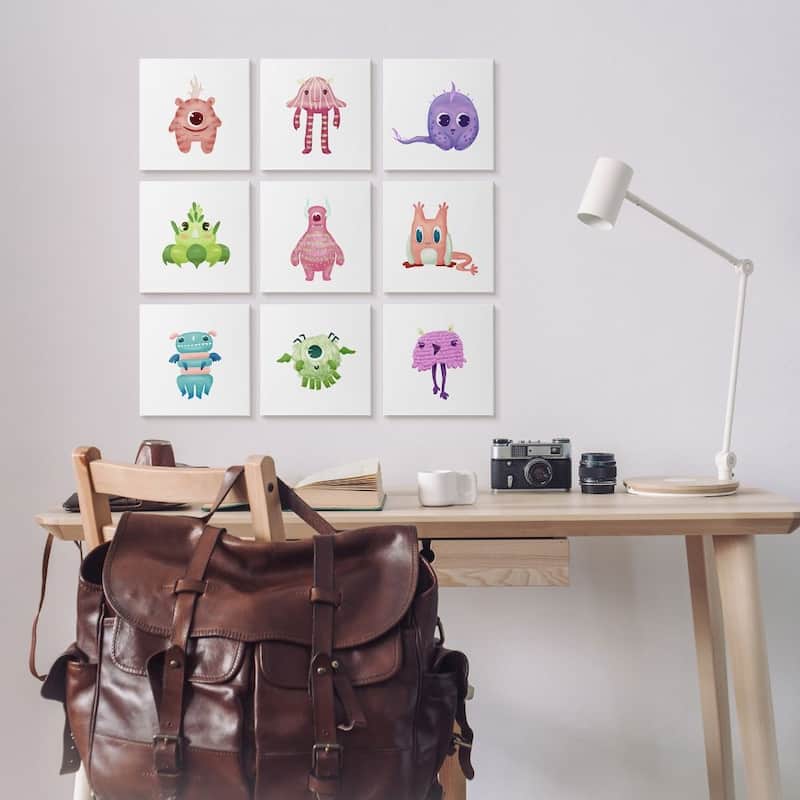Stupell Happy Playful Monsters Big Eye Colorful Creatures 9 Piece Canvas Wall Art Set Design By Ziwei Li
