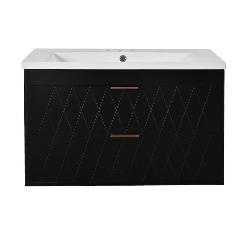 30-Inch Wall-Mounted Bathroom Vanity with Resin Sink & Storage Drawers - Modern Floating Design