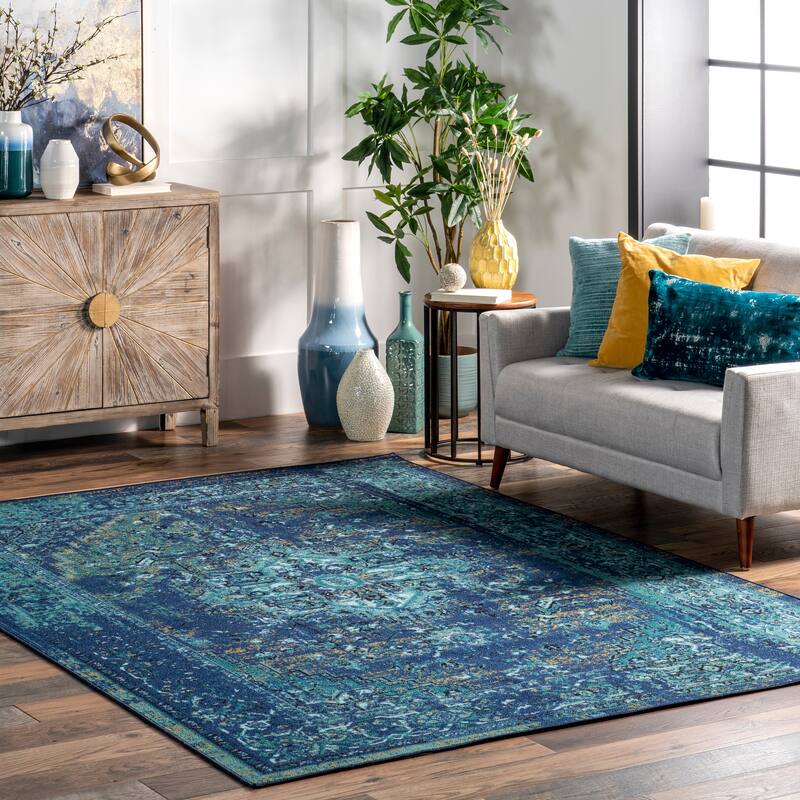 Nuloom Reiko Printed Bold Persian Area Rug - 4' 4" x 6' - Teal