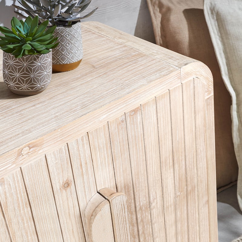 59'' Farmhouse Curved Vintage Sideboard Buffet Cabinet with Vertical Wood Grain Doors and Adjustable Shelves for Dining Room