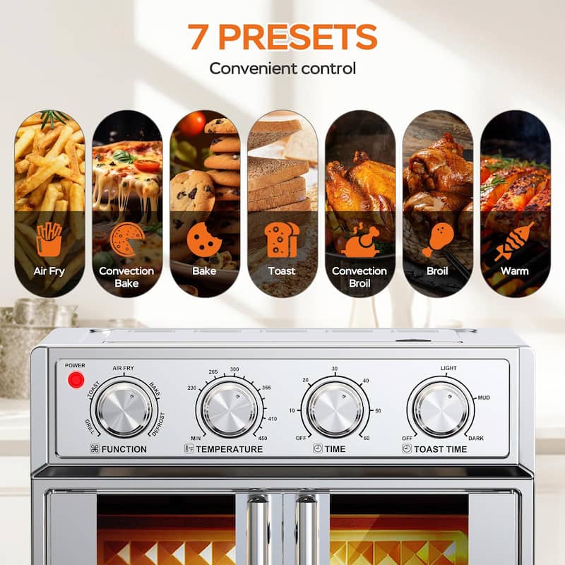 PlumChef 26QT Extra-Large French Double-Door Air Fryer Convection Toaster Oven, 1700W, 7 Preset Menus, 7-in-1 Multi-Function