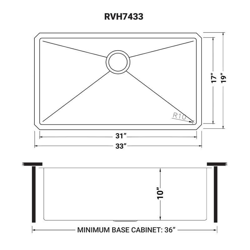 Ruvati 33-inch Undermount 16 Gauge Tight Radius Large Kitchen Sink Stainless Steel Single Bowl - RVH7433 - 33" x 19"