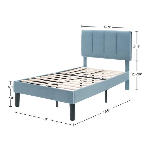 dimension image slide 9 of 10, Kids Bed Frame, Height Adjustable Upholstered Bed, Twin Size Bed Set of 2