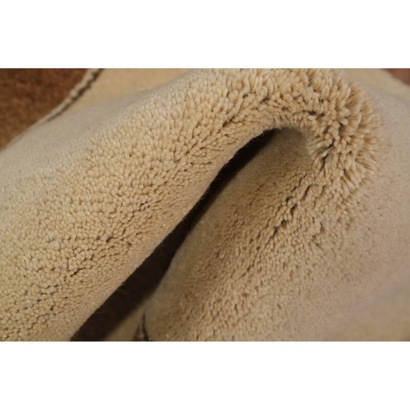 Hand Knotted Oriental 100% Wool Carpet Modern Bordered Beige & Ivories Gabbeh Runner Rug - 8' 4'' X 2' 8''