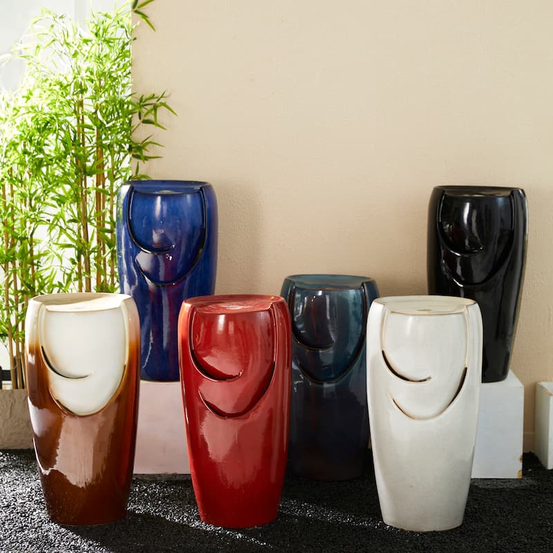 Glitzhome Oversized LED Lighted Ceramic Pot Floor Fountains for Outdoor Garden