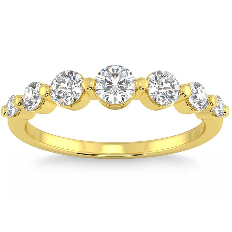 1 1/2Ct Diamond Single Prong Graduated Wedding Ring Gold Band Lab Grown